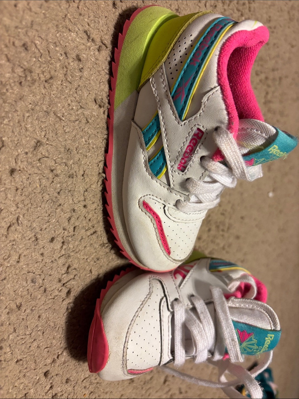 Reebok Kids White Pink Teal Lime Accent Sneakers